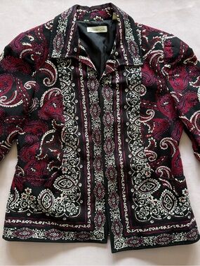 Coldwater Creek Black, Wine & Cream Paisley Blazer